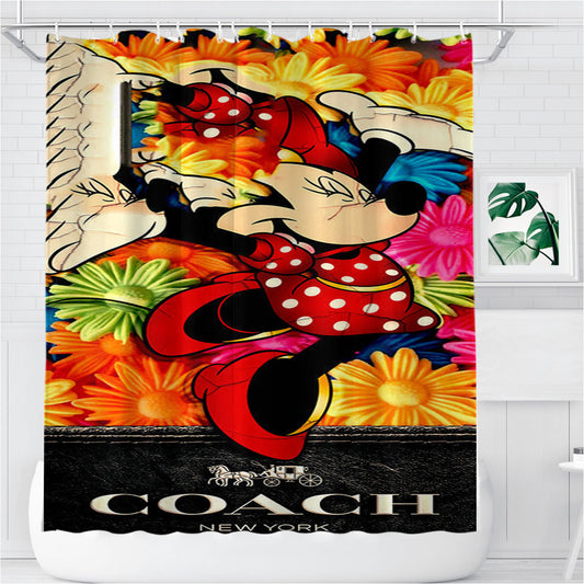 Minnie Mouse Coach Bathroom Shower Curtain Fabric Waterproof