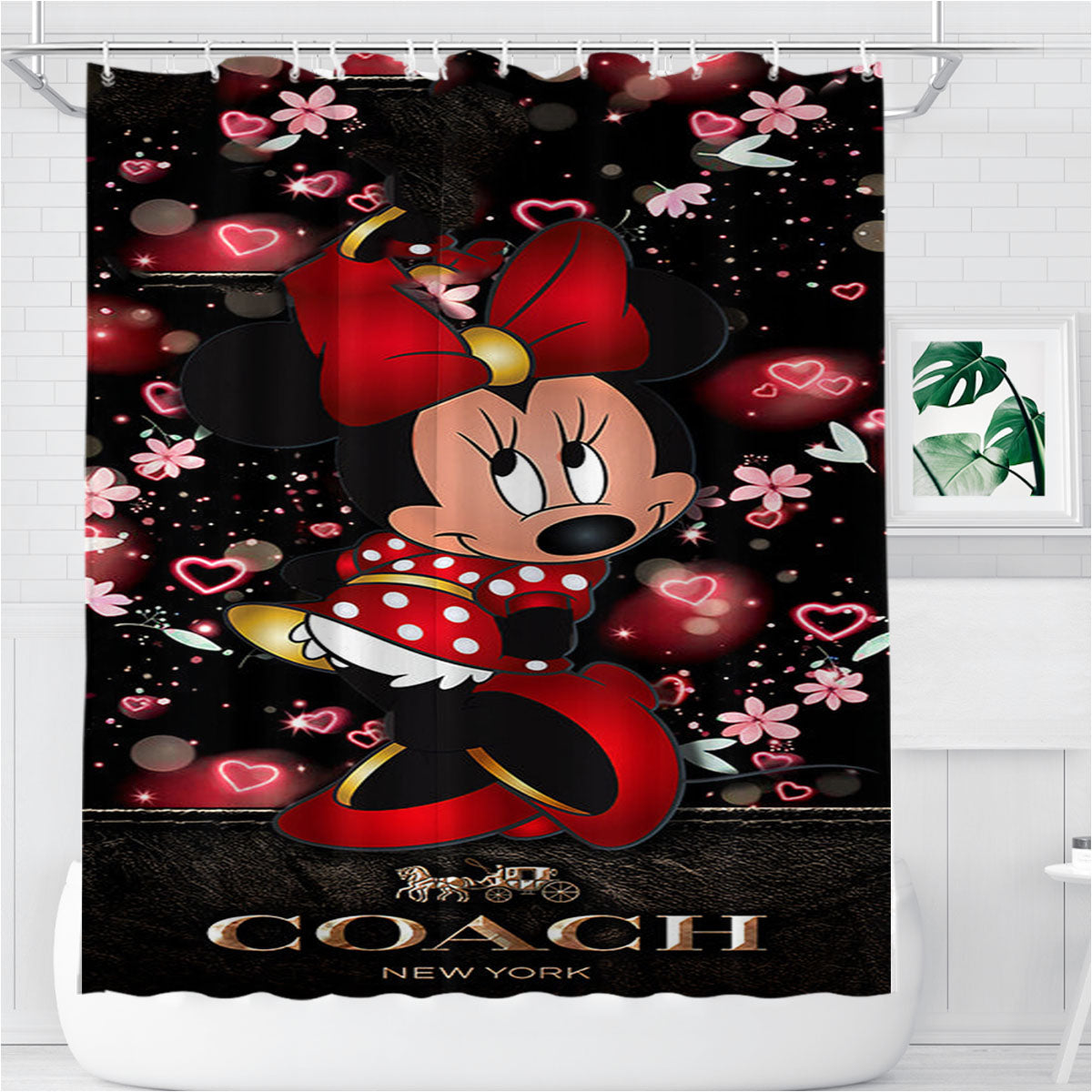 Minnie Mouse Coach Flowers New Bathroom Shower Curtain Fabric Waterproof | 66 X 72 Inch