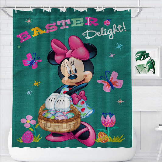 Minnie Mouse Easter Bathroom Shower Curtain Fabric Waterproof