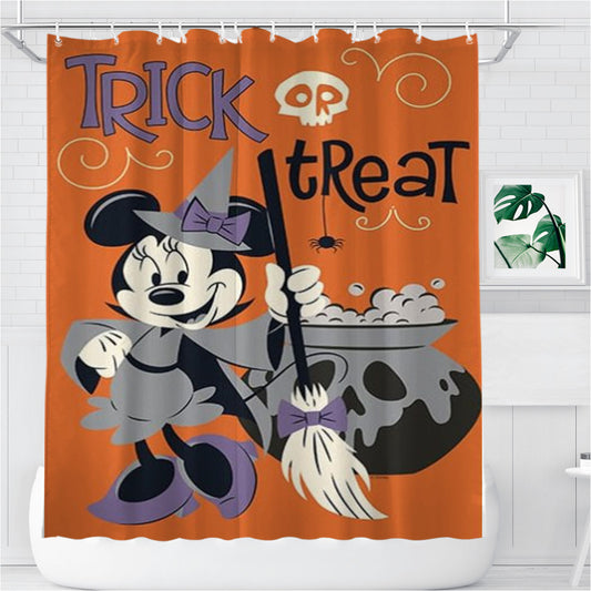 Personalized Minnie Mouse Witch Trick Or Treat Shower Curtain Farmhouse Bathroom Decor