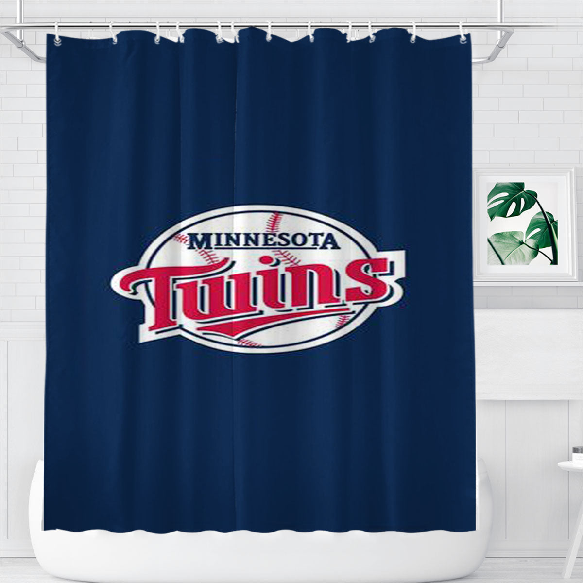 Mlb Minnesota Twins Logo Blue Bathroom Shower Curtain Fabric Waterproof | 66 X 72 Inch