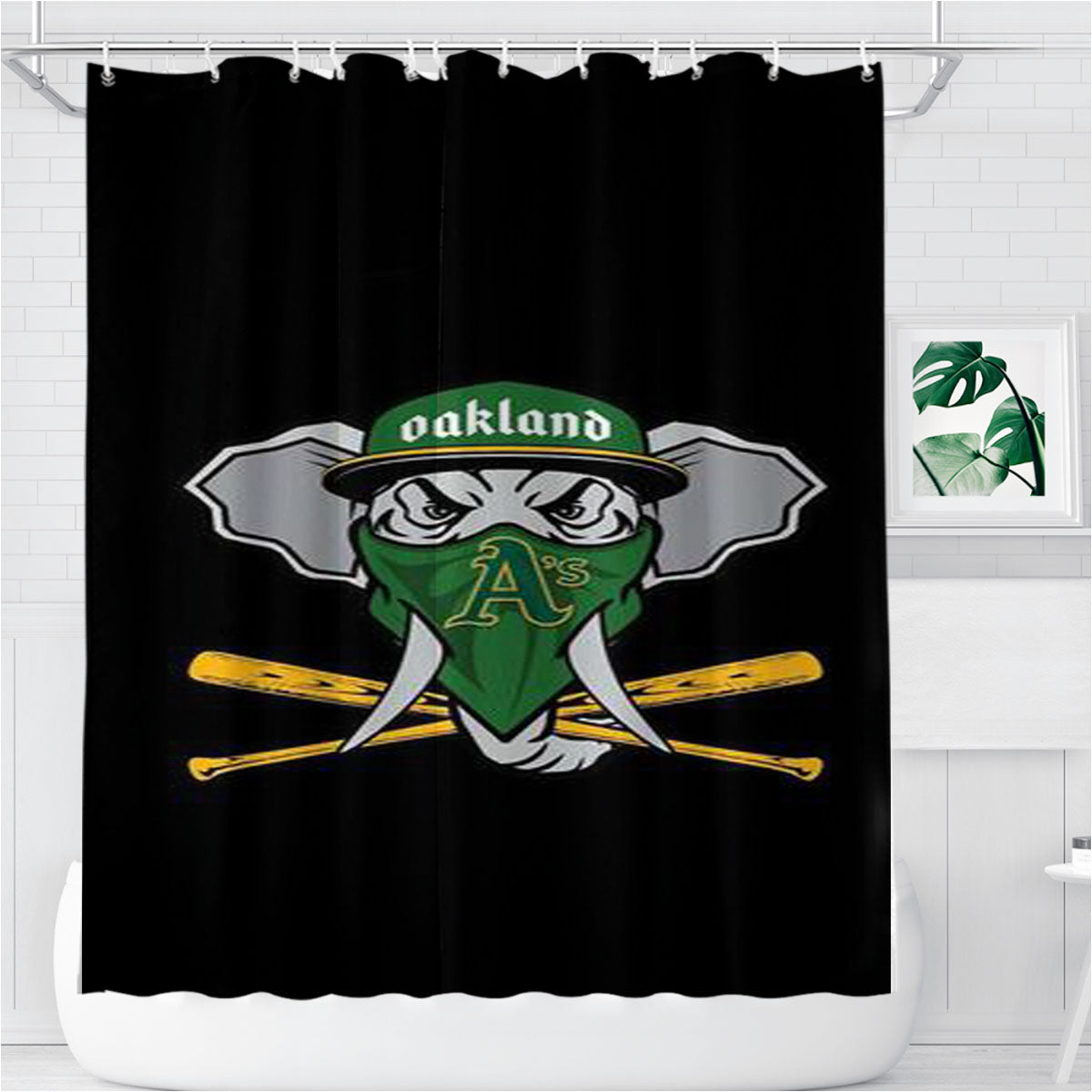 Mlb Oakland Athletics Elephant Logo Bathroom Shower Curtain Fabric Waterproof | 66 X 72 Inch