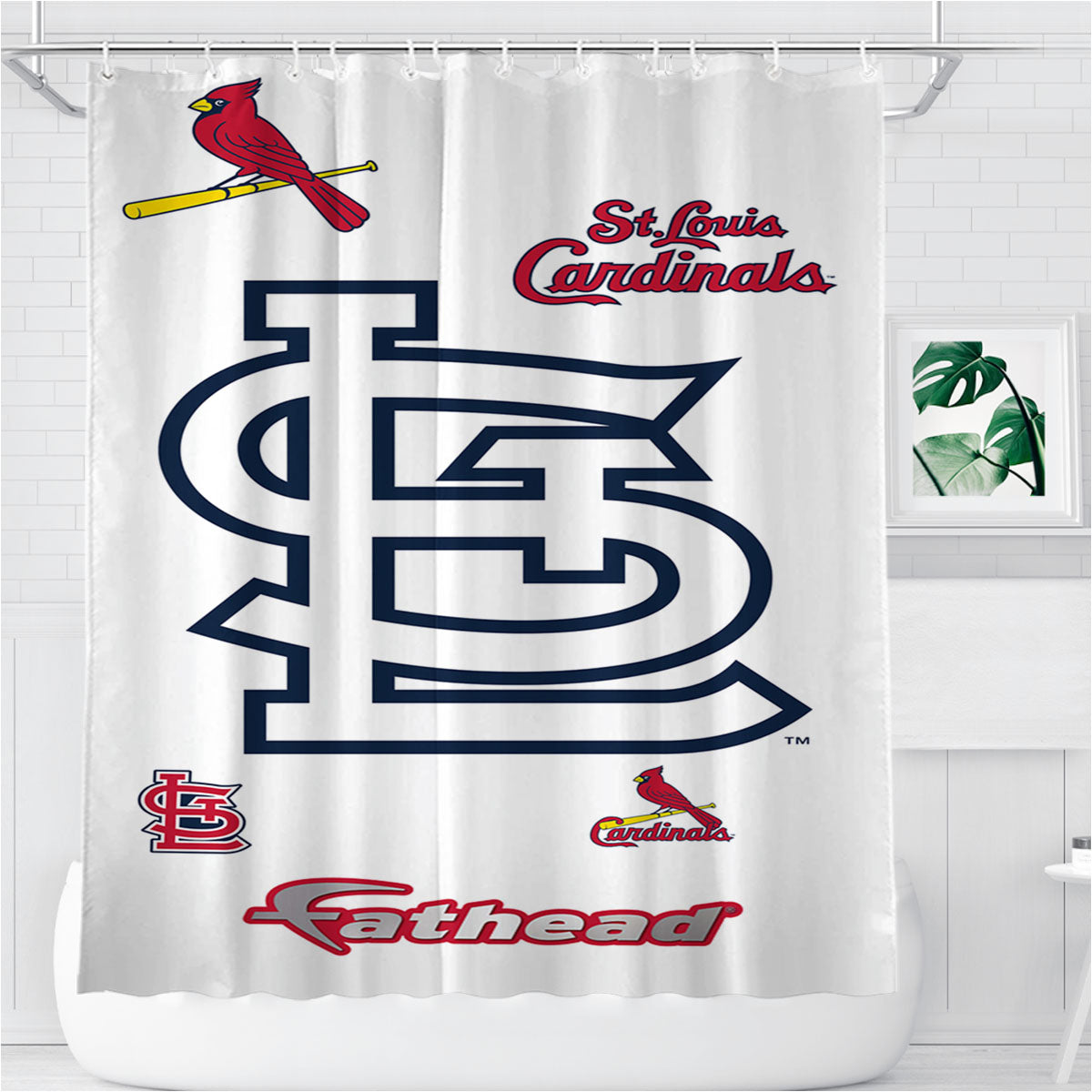 Mlb St Louis Cardinals Logo Bathroom Shower Curtain Fabric Waterproof | 66 X 72 Inch