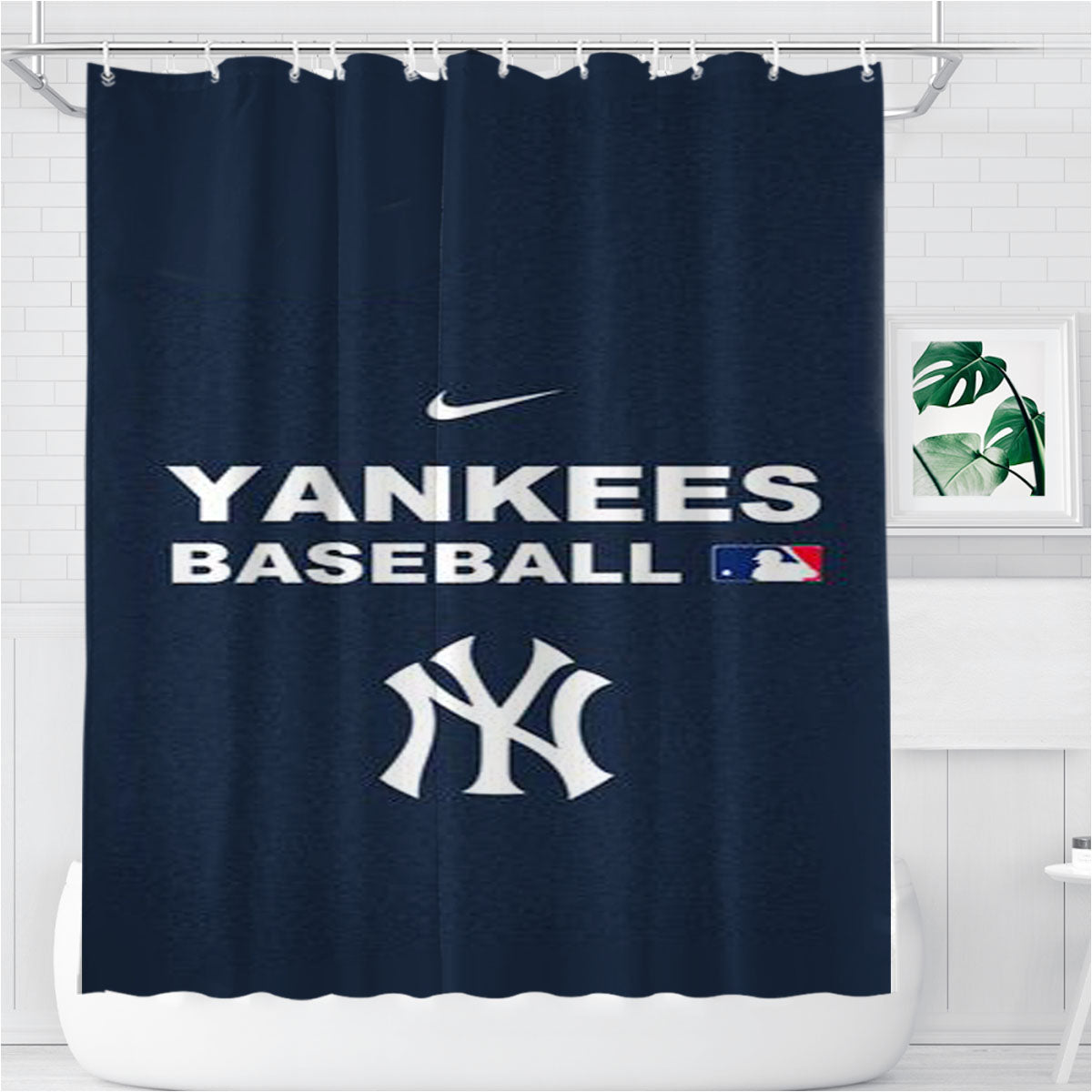 Mlb Yankees Navy Nike Bathroom Shower Curtain Fabric Waterproof | 66 X 72 Inch