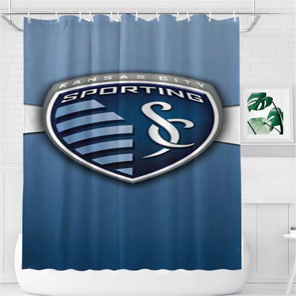 Mls Sporting Kc Stripe Bathroom Shower Curtain Fabric Waterproof | 66 X 72 Inch