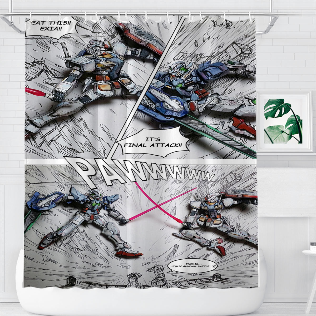 Mobile Suit Gundam Bathroom Shower Curtain Fabric Waterproof | 66 X 72 Inch