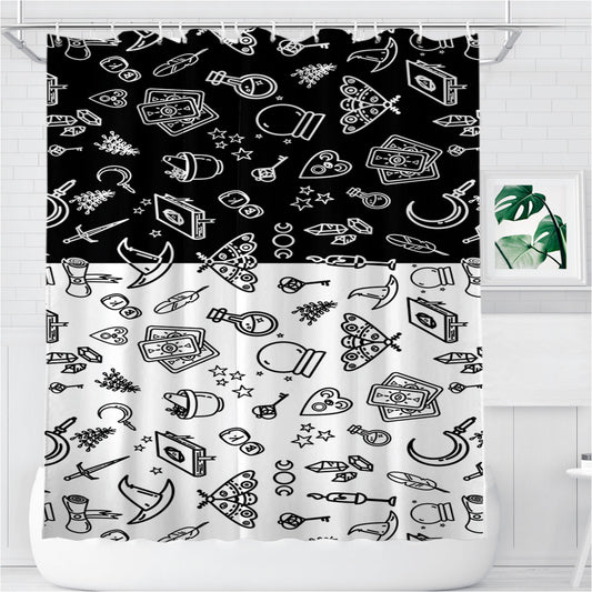 Modern Witch Pattern Bathroom Shower Curtain Fabric Waterproof | 66 X 72 Inch