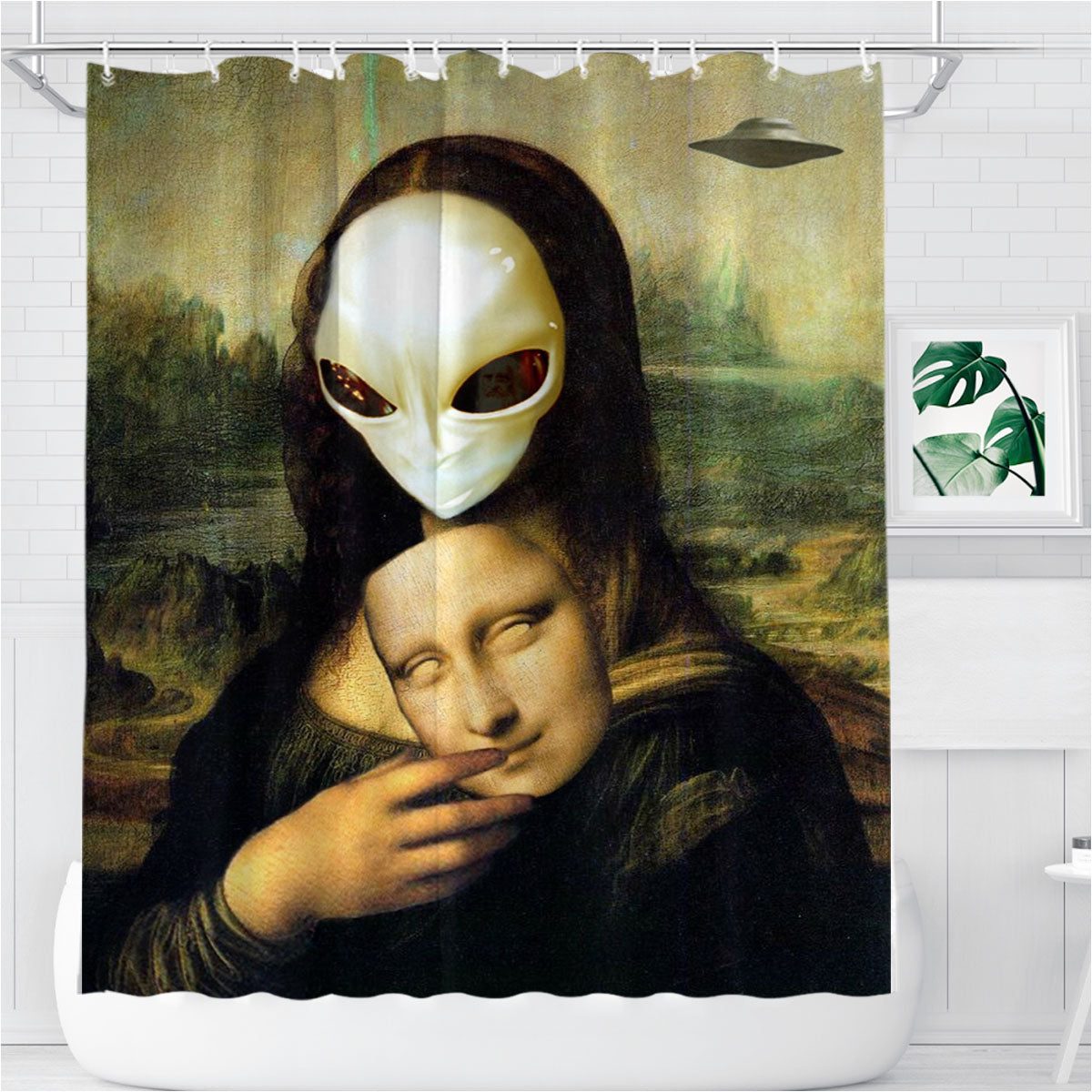 Mona Lisa Alien Bathroom Shower Curtain Fabric Waterproof | 66 X 72 Inch