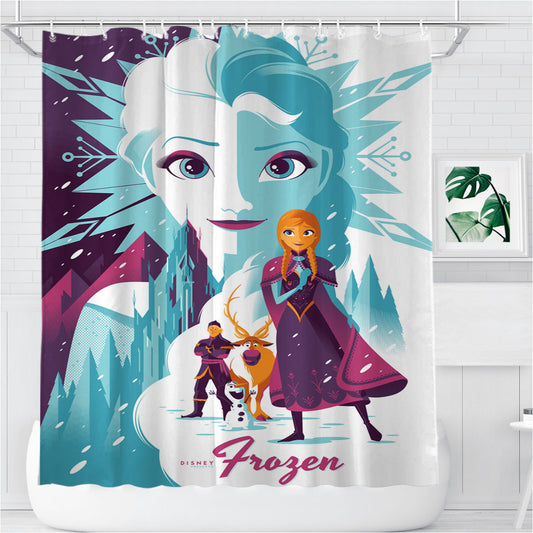 Personalized Mondo Frozen Disney Minimalist Poster Shower Curtain Farmhouse Bathroom Decor