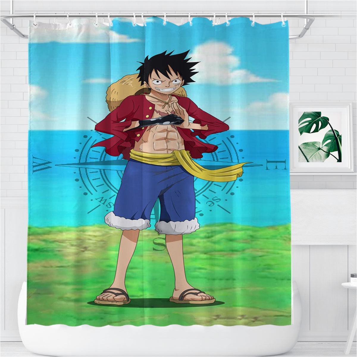 Monkey D Luffy Pirates Characters Bathroom Shower Curtain Fabric Waterproof | 66 X 72 Inch