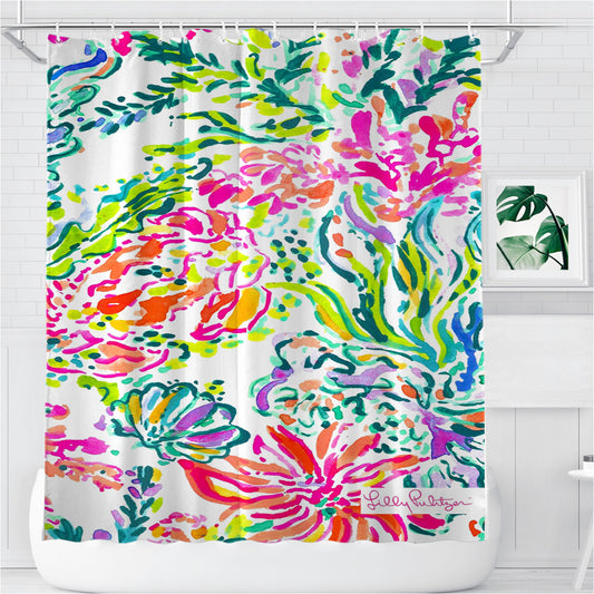 Monogram Lilly Pulitzer Bathroom Shower Curtain Fabric Waterproof | 66 X 72 Inch