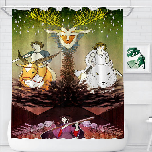 Mononoke Hime Bathroom Shower Curtain Fabric Waterproof | 66 X 72 Inch