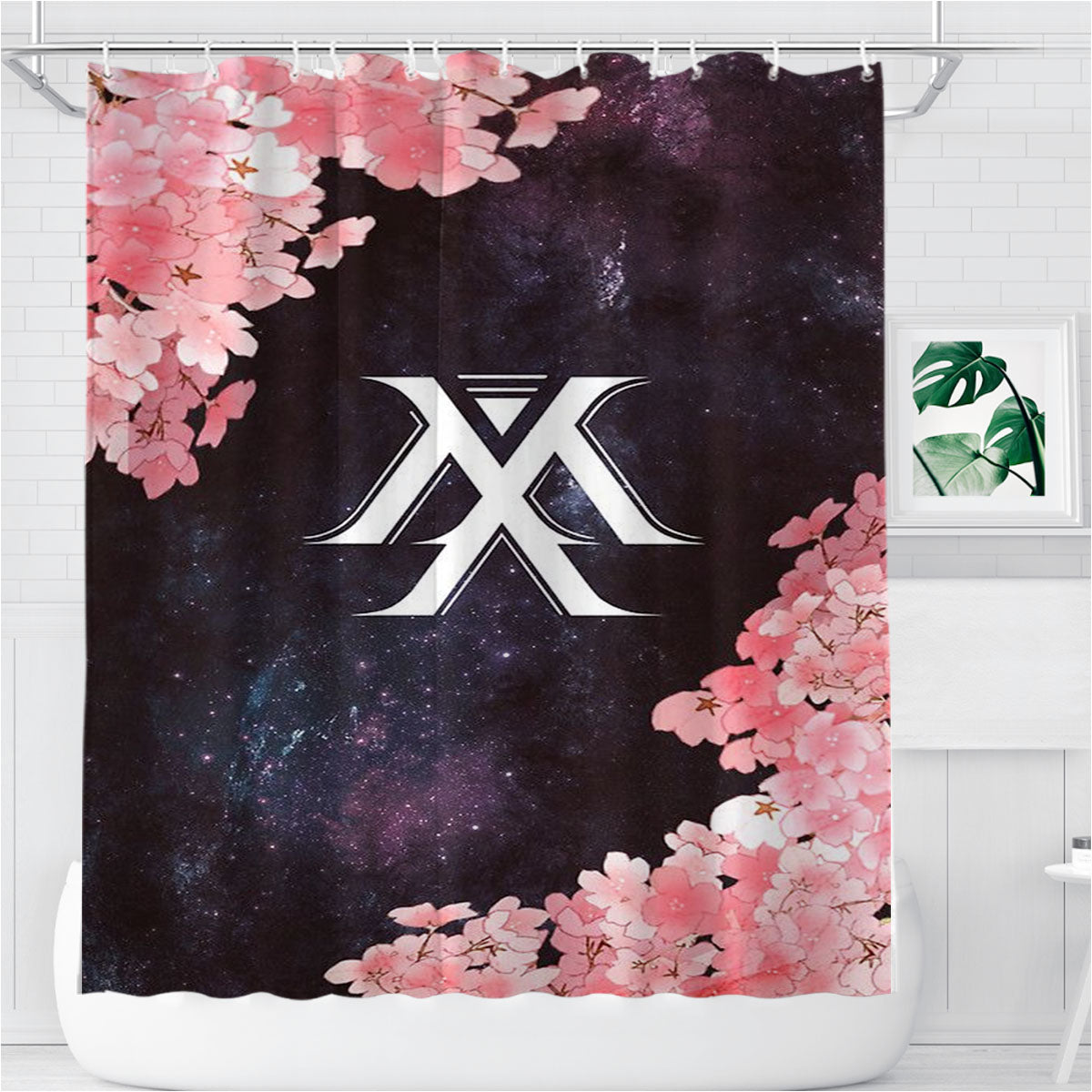 Monsta X Symbol Galaxy Flowers Bathroom Shower Curtain Fabric Waterproof | 66 X 72 Inch