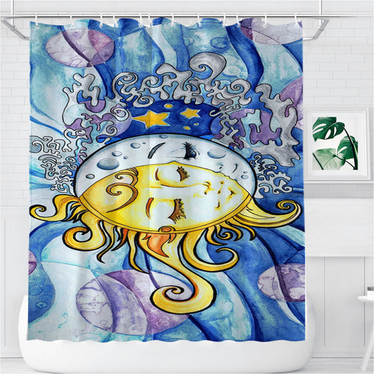 Moon And Sun Bathroom Shower Curtain Fabric Waterproof | 66 X 72 Inch