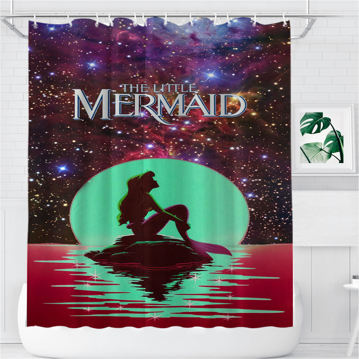 Moon Light Ariel Little Mermaid Bathroom Shower Curtain Fabric Waterproof | 66 X 72 Inch