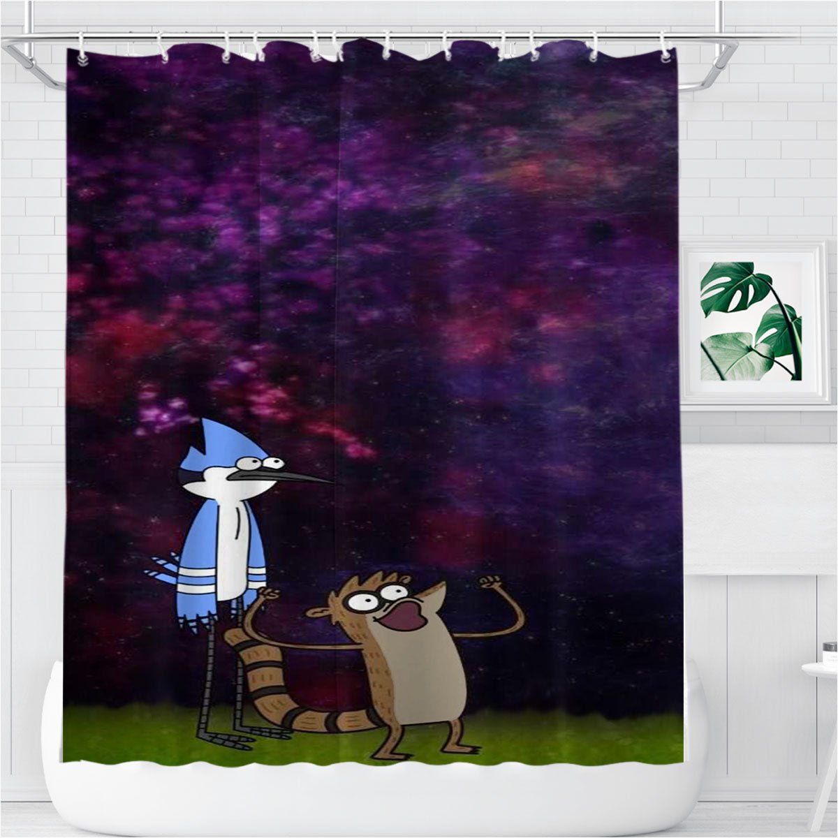 Mordecai Rigby Regular Show Night Star Bathroom Shower Curtain Fabric Waterproof | 66 X 72 Inch