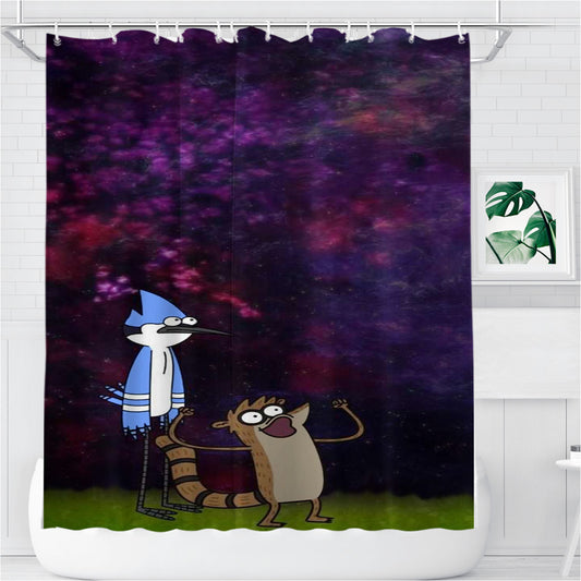 Mordecai Rigby Regular Show Night Star Bathroom Shower Curtain Fabric Waterproof | 66 X 72 Inch