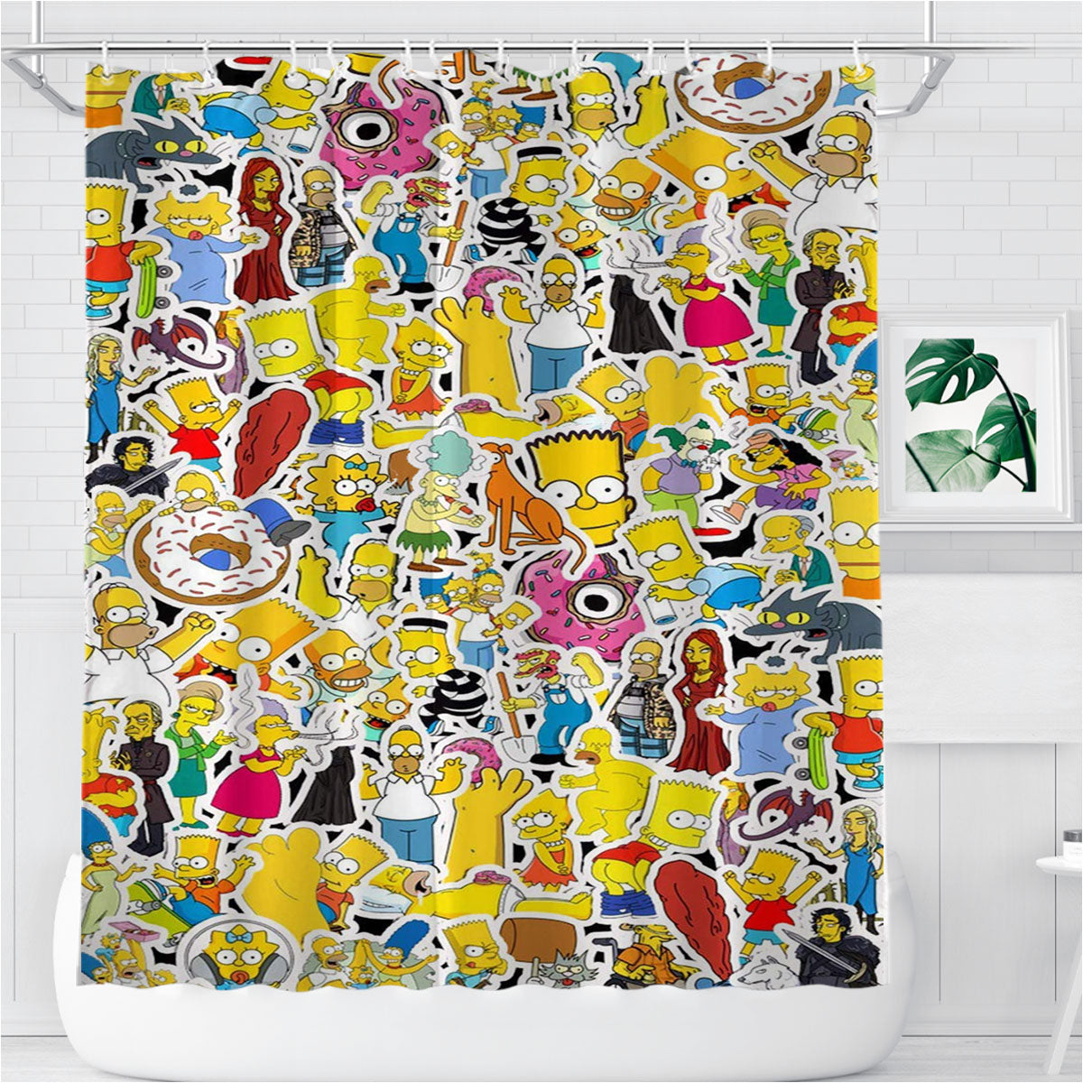 More The Simpsons Bart Sticker Collage Bathroom Shower Curtain Fabric Waterproof | 66 X 72 Inch