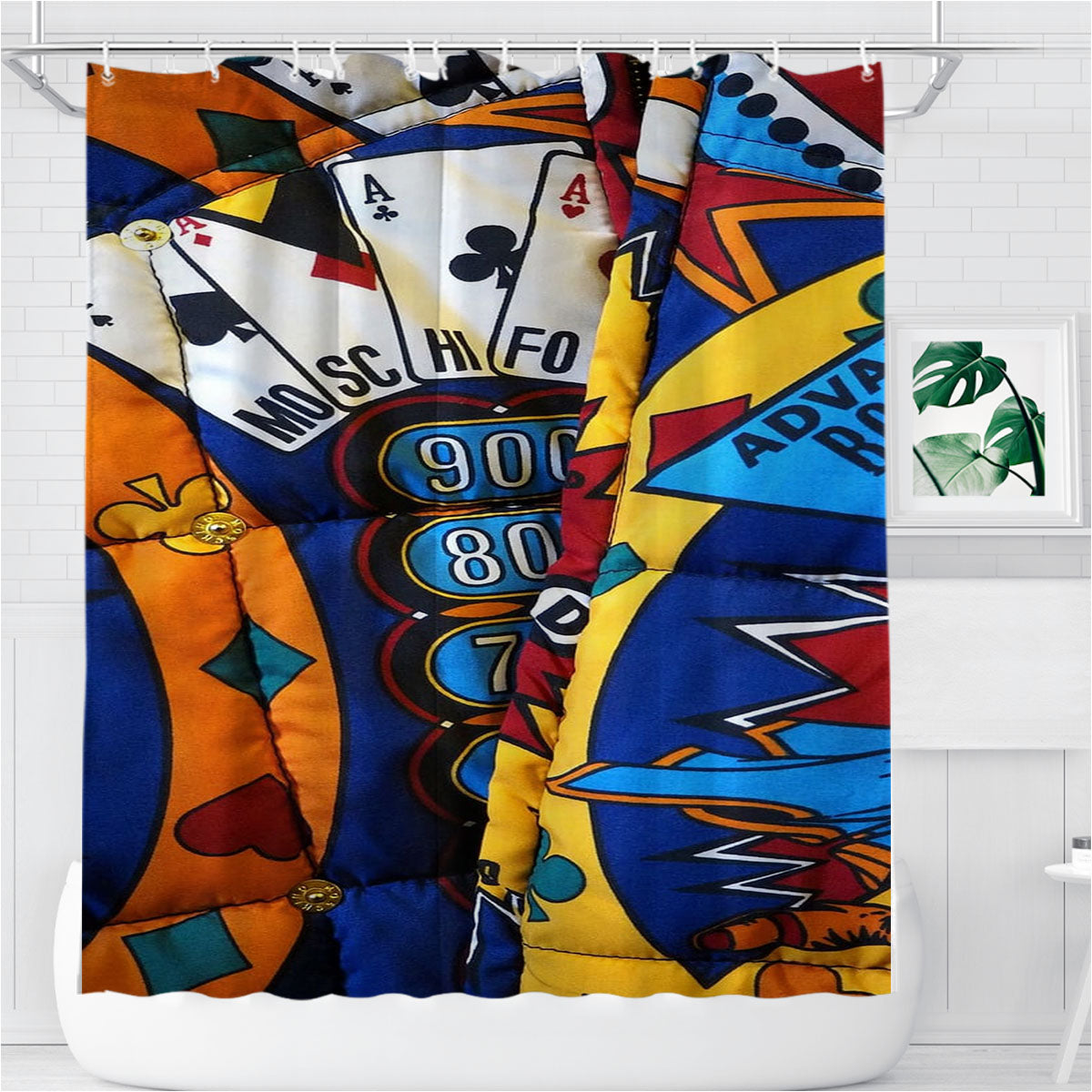 Moschino Pattern Blanket Wallpaper Bathroom Shower Curtain Fabric Waterproof | 66 X 72 Inch