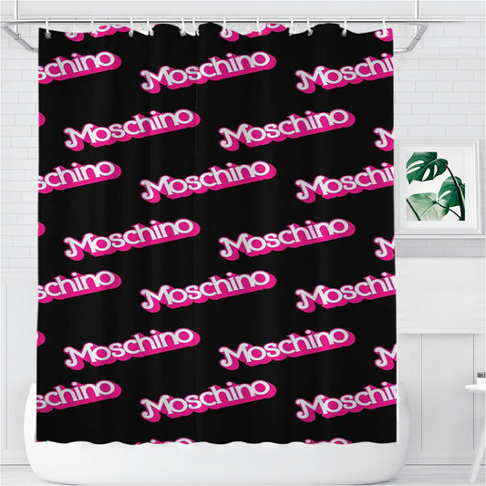 Personalized Moschino Pattern Pink In Black Shower Curtain Farmhouse Bathroom Decor