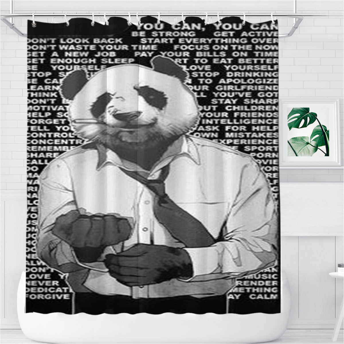 Motivator Panda Bathroom Shower Curtain Fabric Waterproof | 66 X 72 Inch