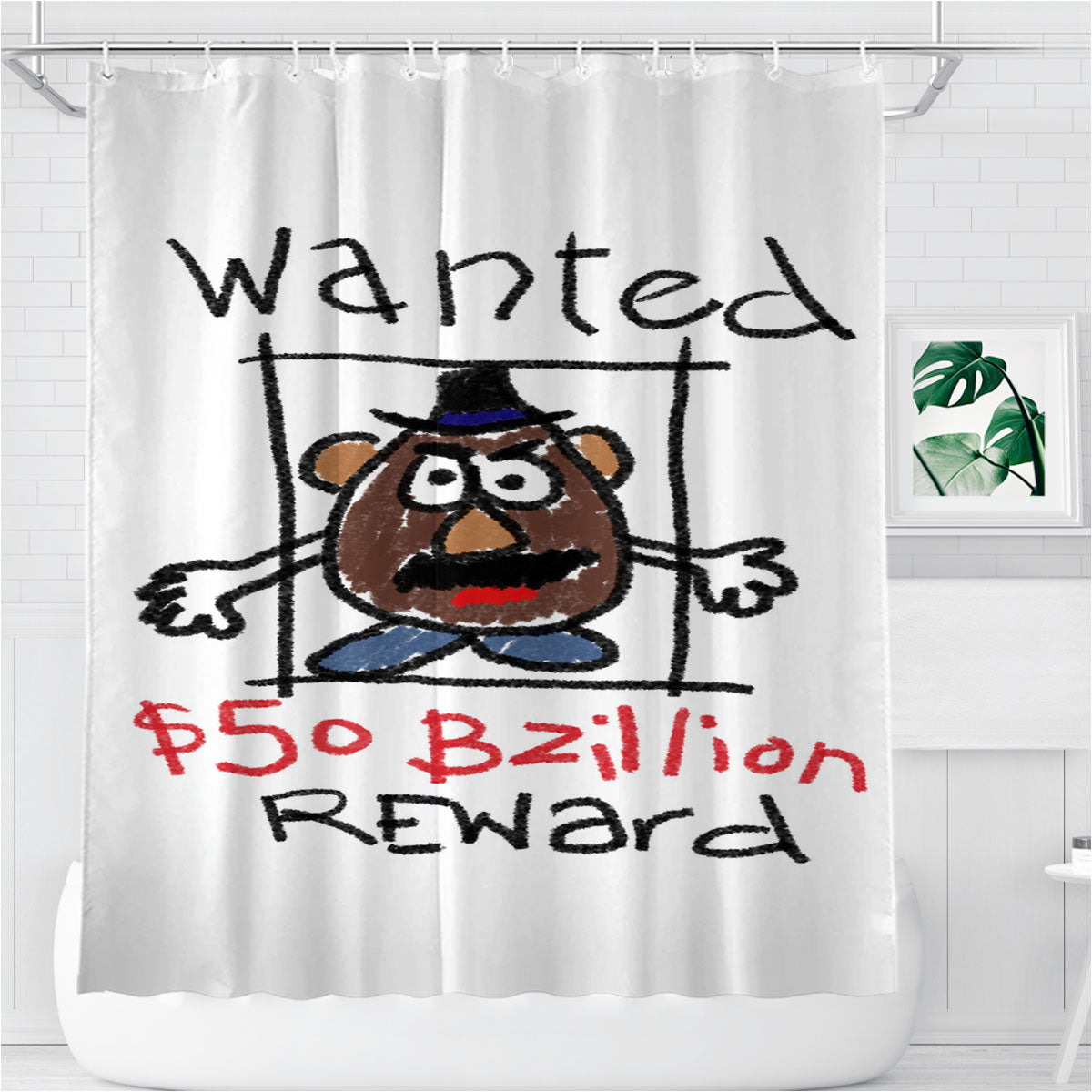 Mr Potato Head Wanted Bathroom Shower Curtain Fabric Waterproof | 66 X 72 Inch