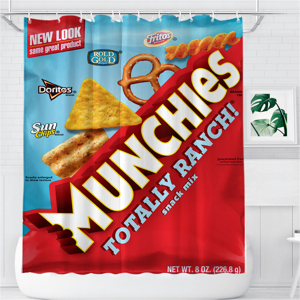 Munchies Totally Ranch Snack Mix Sun Chips Doritos Rold Gold Fritos Bathroom Shower Curtain Fabric Waterproof | 66 X 72 Inch
