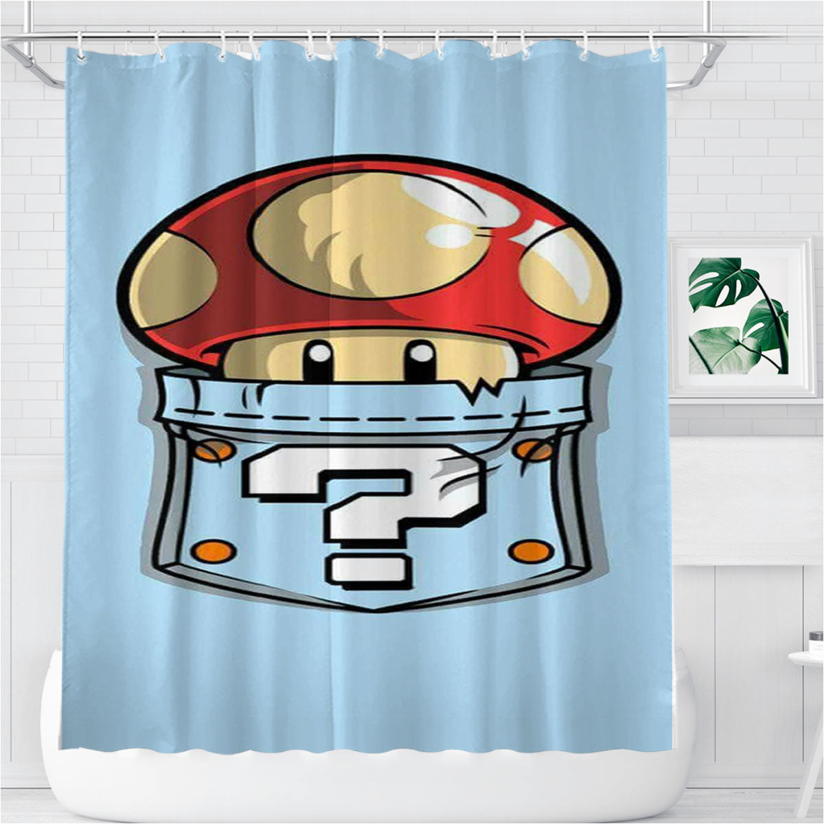 Mushroom Mario Bathroom Shower Curtain Fabric Waterproof | 66 X 72 Inch