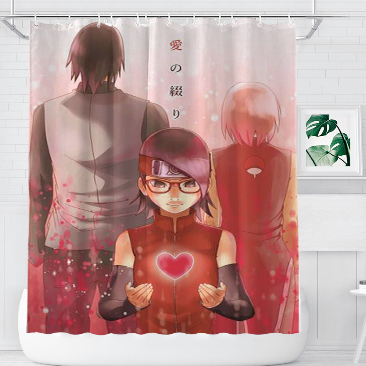 Naruto - Sakura Sarada Sasuke Bathroom Shower Curtain Fabric Waterproof | 66 X 72 Inch