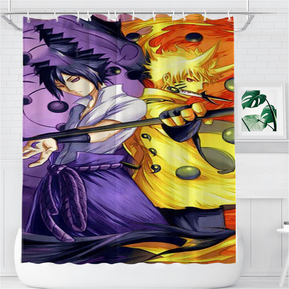 Naruto And Sasuke Bathroom Shower Curtain Fabric Waterproof | 66 X 72 Inch