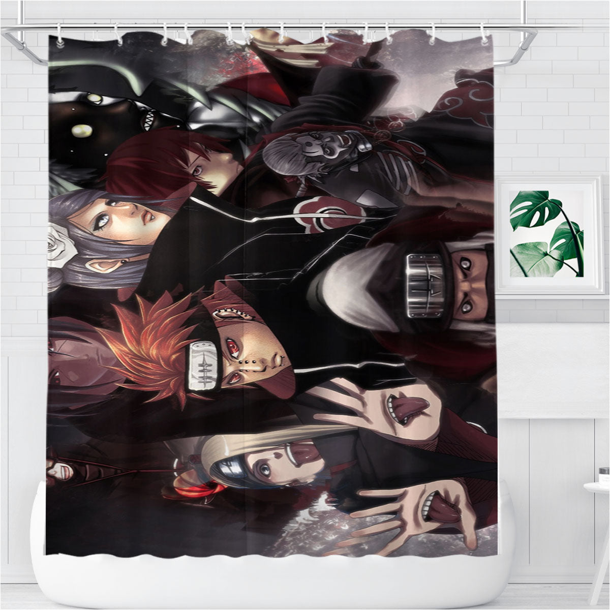 Naruto Cartoon Akatsuki Bathroom Shower Curtain Fabric Waterproof | 66 X 72 Inch