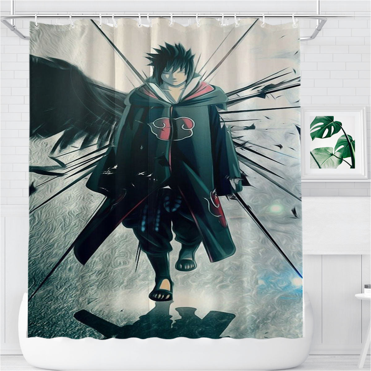 Naruto Cartoon Sasuke Fly Bathroom Shower Curtain Fabric Waterproof | 66 X 72 Inch