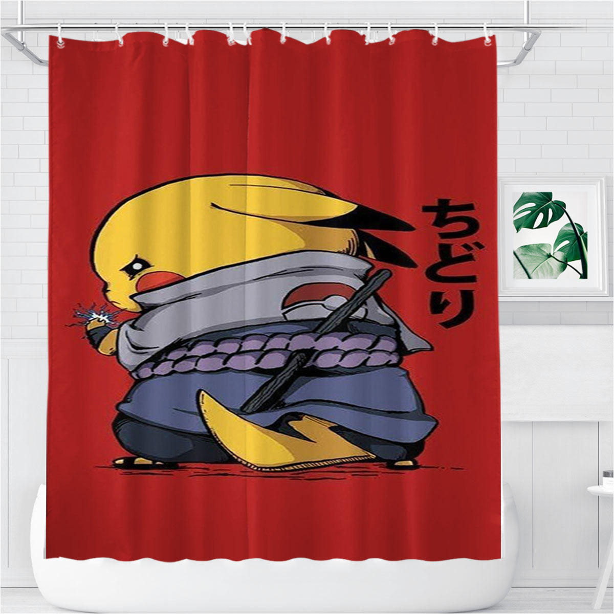 Naruto Pikachu Sasuke Bathroom Shower Curtain Fabric Waterproof | 66 X 72 Inch