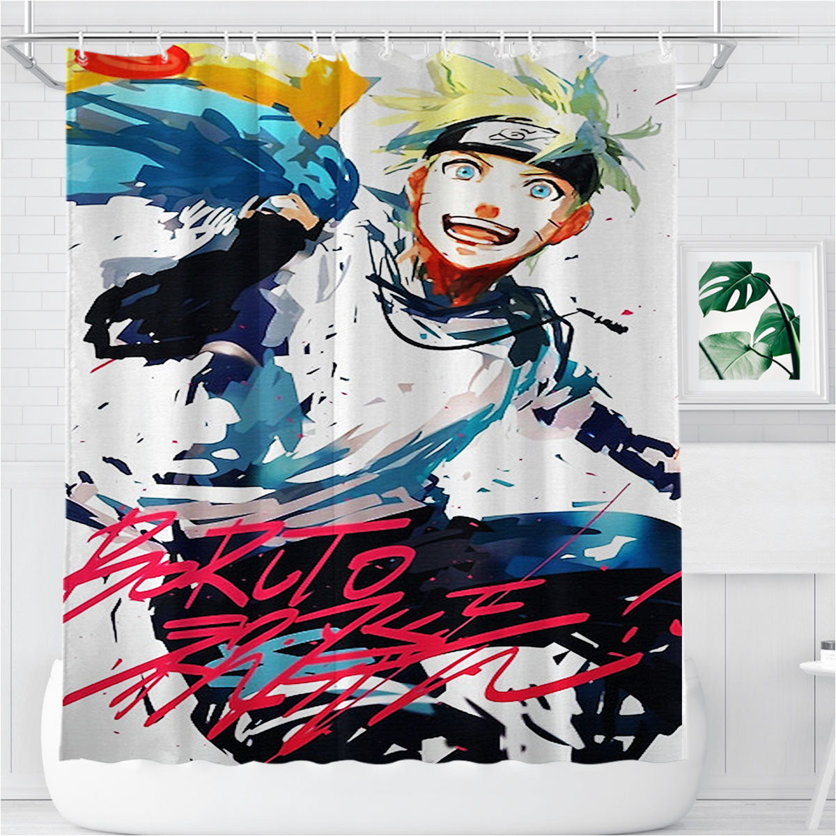 Naruto Splash Paint Bathroom Shower Curtain Fabric Waterproof | 66 X 72 Inch