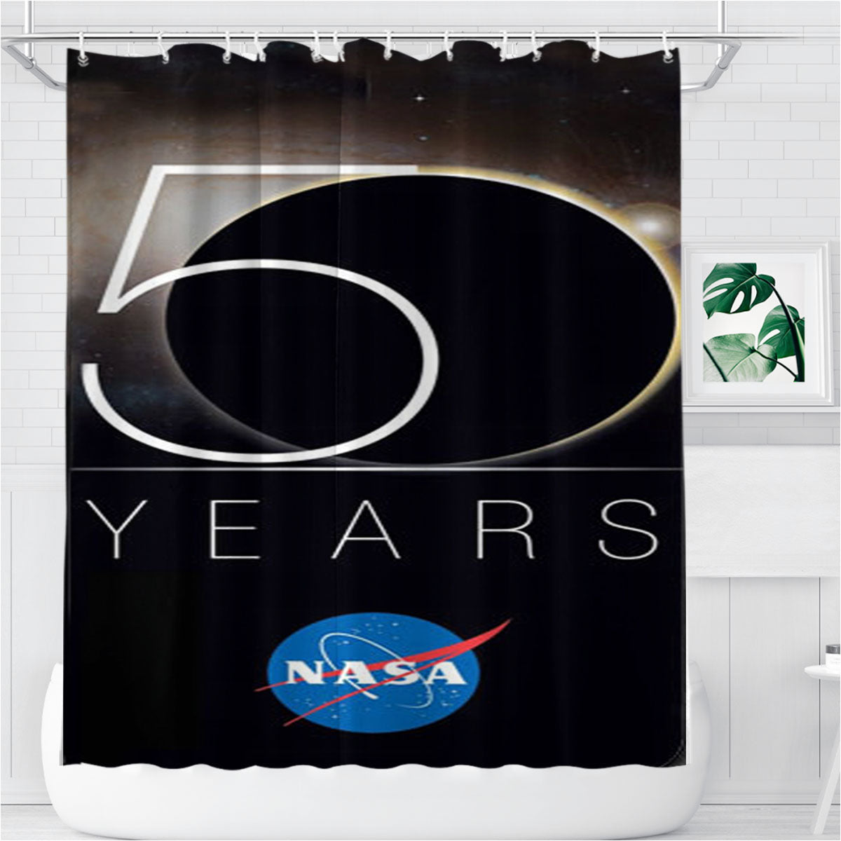 Nasa 50 Years Bathroom Shower Curtain Fabric Waterproof | 66 X 72 Inch