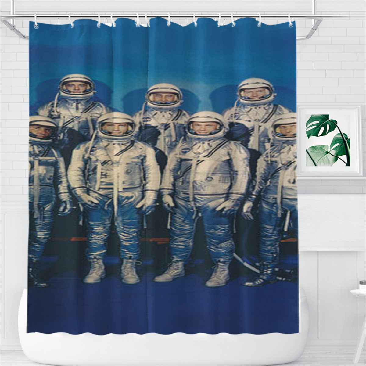 Nasa First Spacesuits Bathroom Shower Curtain Fabric Waterproof | 66 X 72 Inch