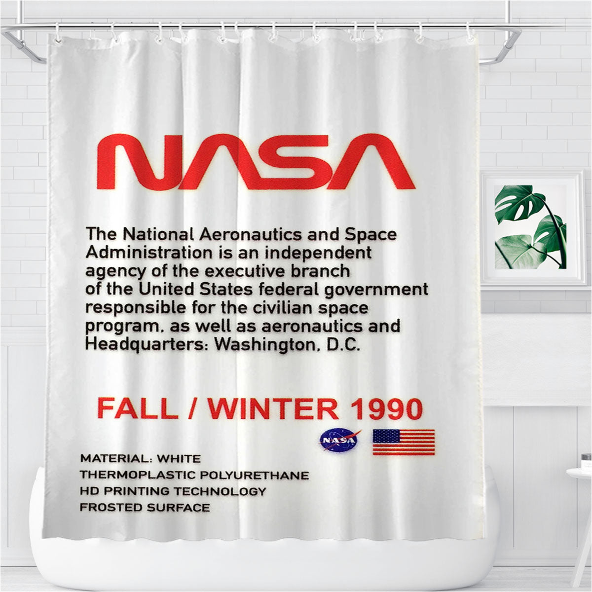 Nasa Quotes On White Bathroom Shower Curtain Fabric Waterproof | 66 X 72 Inch