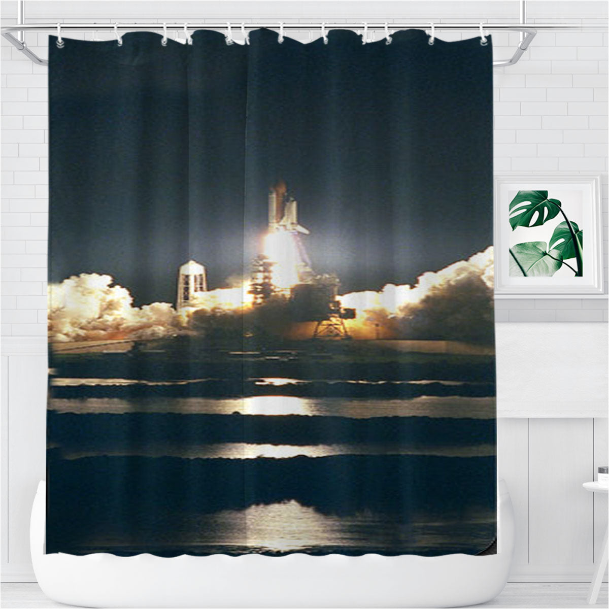 Nasa Space Shuttle Launch Take Off Bathroom Shower Curtain Fabric Waterproof | 66 X 72 Inch