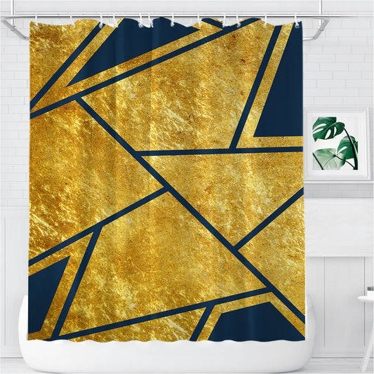 Personalized Navy Gold Abstract Triangle Geometric Shower Curtain Farmhouse Bathroom Decor