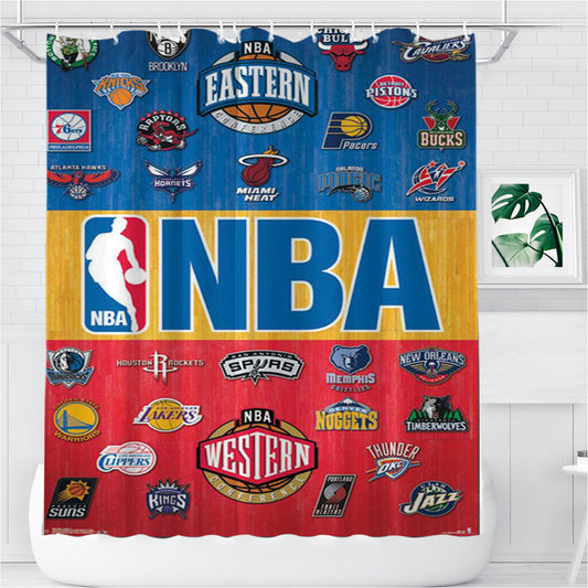 Personalized Nba National Basketball Association Logos Team Shower Curtain Farmhouse Bathroom Decor