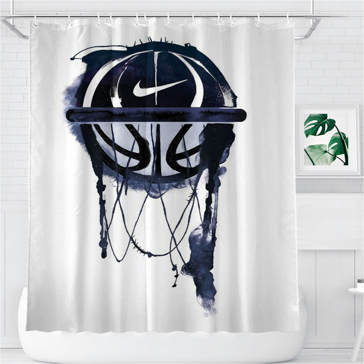 Nbl Nike Basketball Bathroom Shower Curtain Fabric Waterproof | 66 X 72 Inch