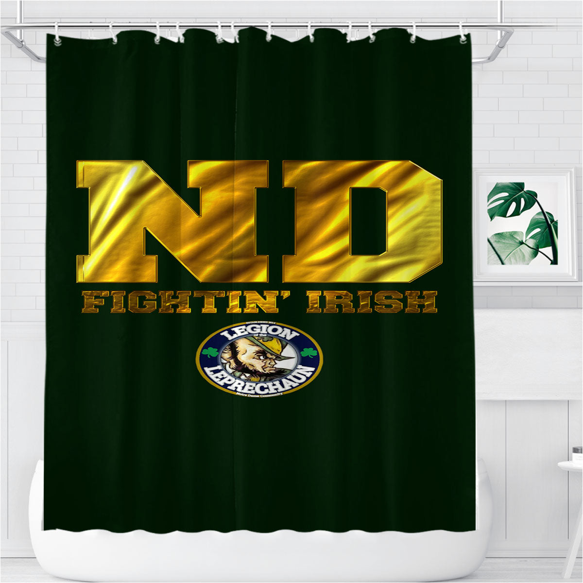 Nd Fighting Irish Gold And Green Wallpaper Bathroom Shower Curtain Fabric Waterproof | 66 X 72 Inch