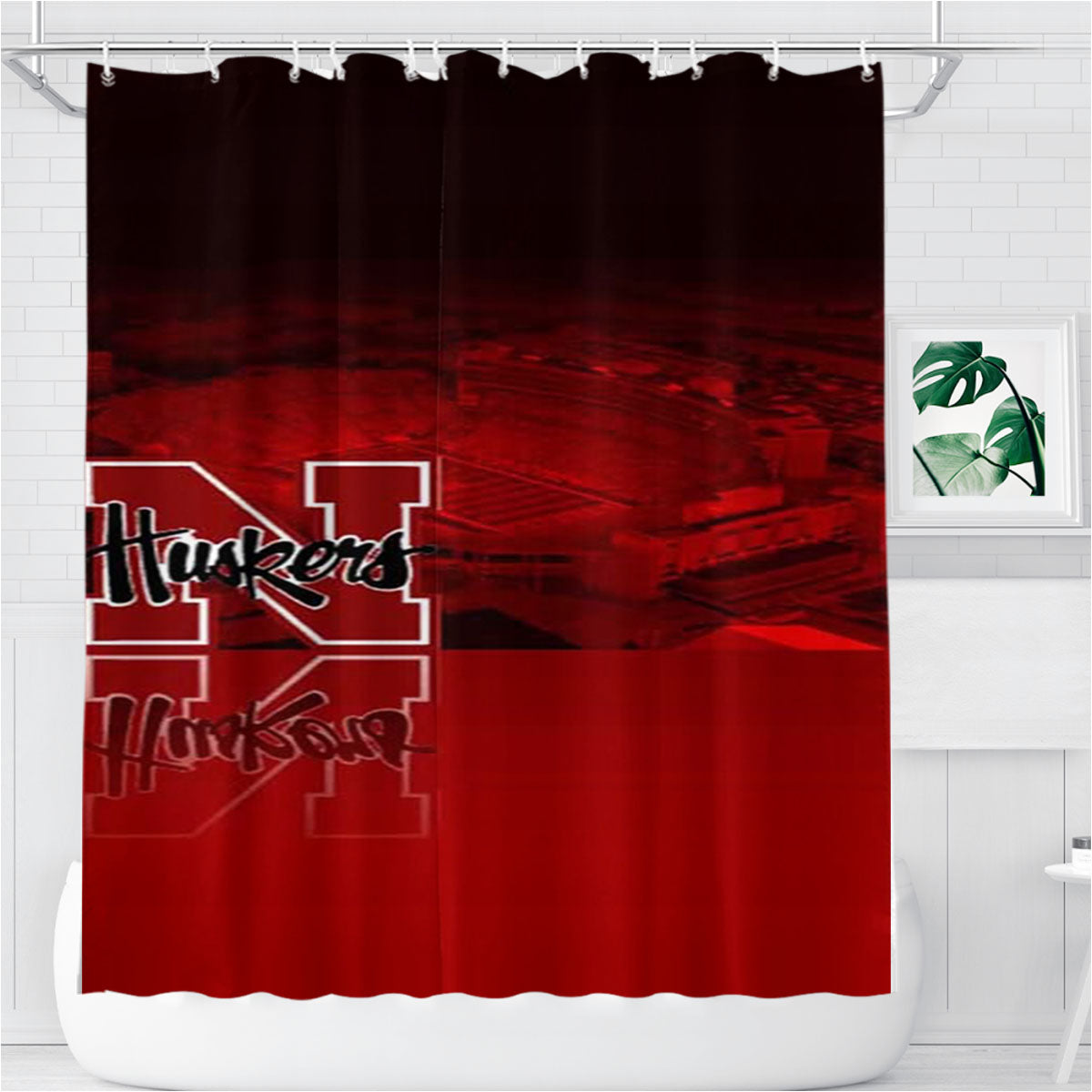Nebraska Cornhuskers Football Bathroom Shower Curtain Fabric Waterproof | 66 X 72 Inch