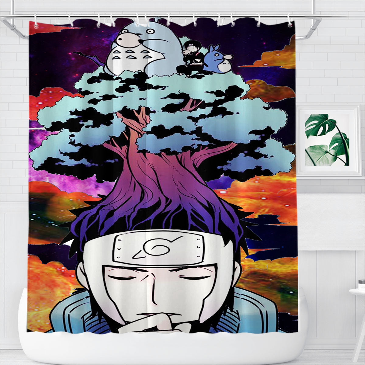 Neigbhor Totoro Meet Naruto Bathroom Shower Curtain Fabric Waterproof | 66 X 72 Inch