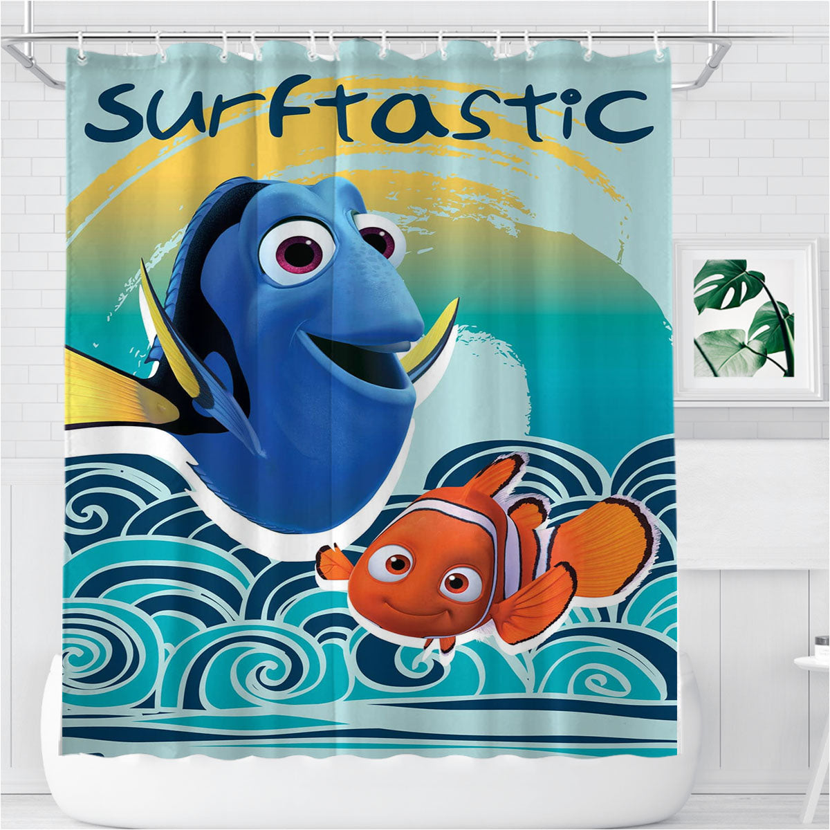Nemo & Dory Surftastic Bathroom Shower Curtain Fabric Waterproof | 66 X 72 Inch