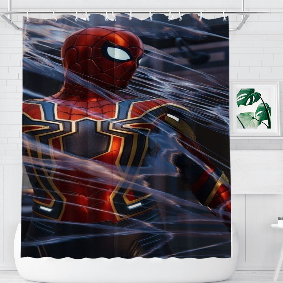 Nets Spiderman Bathroom Shower Curtain Fabric Waterproof | 66 X 72 Inch