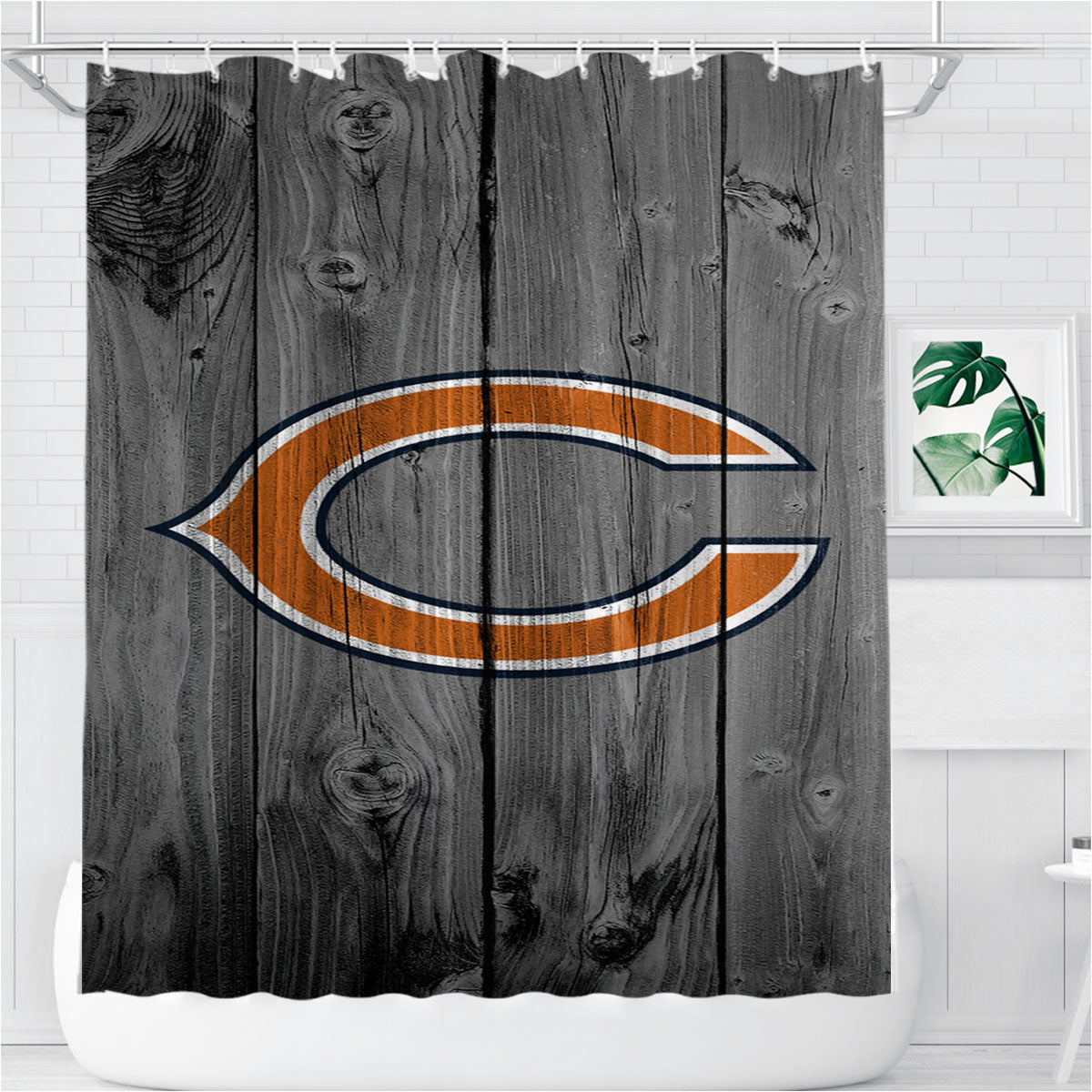 New Chicago Bears Nfl Logo Dark Wood Wallpaper Bathroom Shower Curtain Fabric Waterproof | 66 X 72 Inch