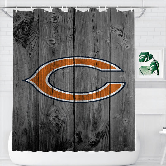 Personalized New Chicago Bears Nfl Logo Dark Wood Wallpaper Shower Curtain Farmhouse Bathroom Decor