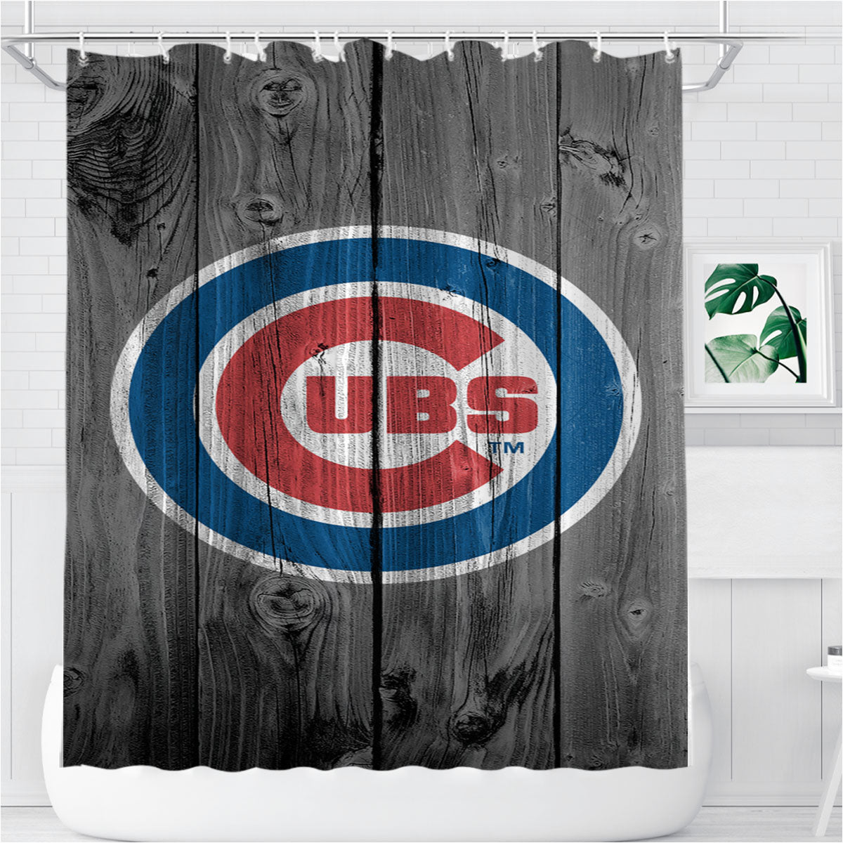 New Chicago Cubs Mlb Logo Dark Wood Wallpaper Bathroom Shower Curtain Fabric Waterproof | 66 X 72 Inch