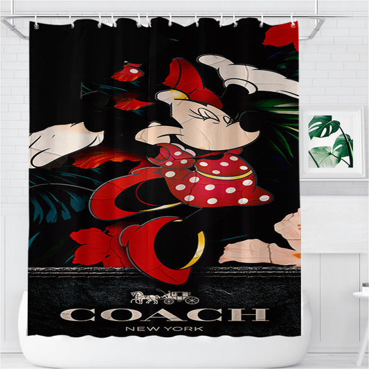 New Coach Minnie Mouse Happy Bathroom Shower Curtain Fabric Waterproof